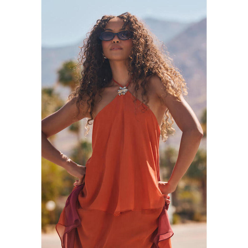 Lulus Midsummer Orange And Red Ombre Tiered Mini Dress - Size S